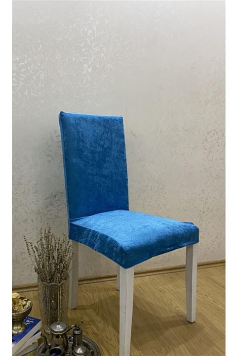 sabirehome Indigo Mavi Renk En Boy Lıkrlı Kadife Kolayca Takılan Standart Sandalye Kılıfı 1 Adet Tekli Örtü