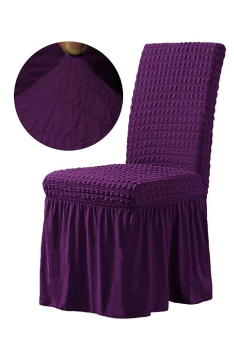 sabirehome Mor Renk Bürümcük Pamuklu Etekli Sandalye Örtüsü 2 Adet Lastıklı Esnek Sandalye Koltuk Kılıfı