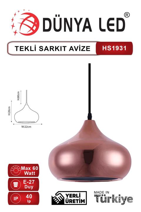 DÜNYA LED Hs.1930 Dekoratif Modern Tekli Avize Rose Gold Salon Cafe Hol Ofis Aydınlatması