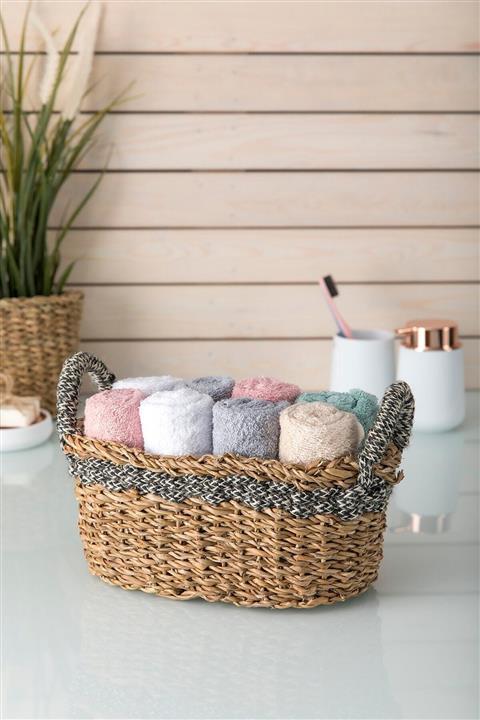 HOMENIVA Naturel Şeritli Oval Hasır Sepet Havluluk, Ekmeklik, Organizer, Düzenleyici