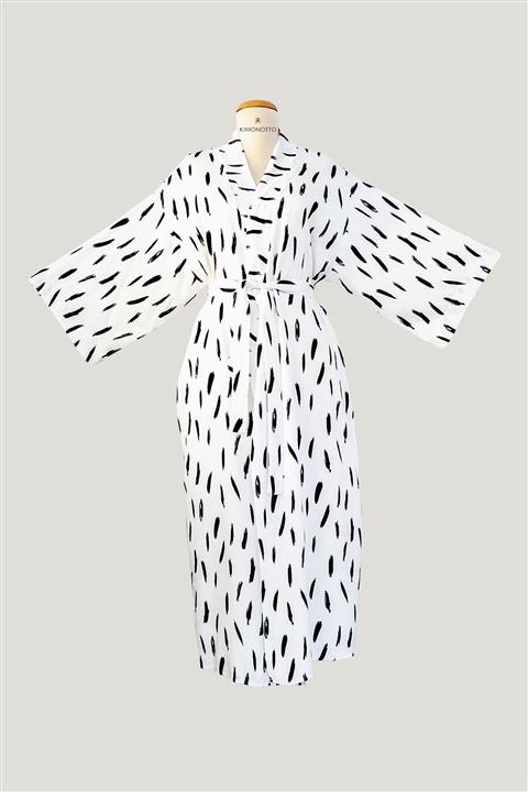 KİMONOTTO Beyaz Desenli Kuşaklı Kimono