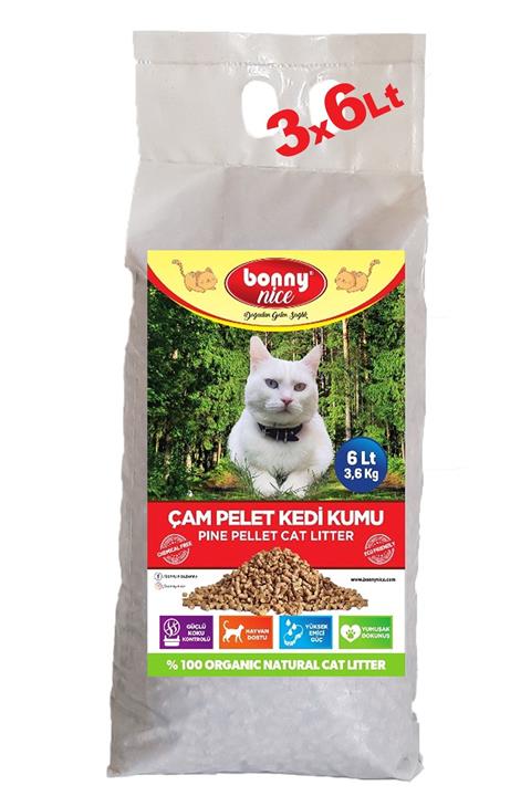 Bonny Nice Doğal Pellet Çam Peleti Kedi Kumu 3.6 Kg 6 L X 3 Paket