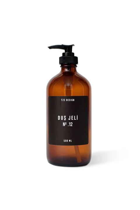 Tzc Desing Amber Kahverengi Cam Şişe Duş Jeli 500 Ml Siyah Etiketli