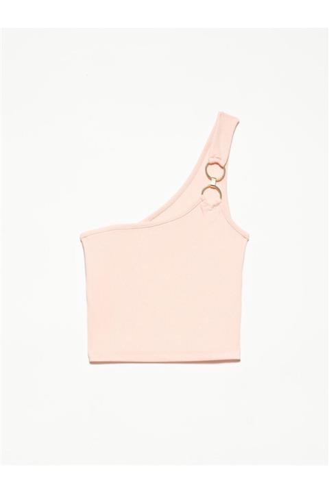 Dilvin Pembe Tek Omuzlu Crop Top