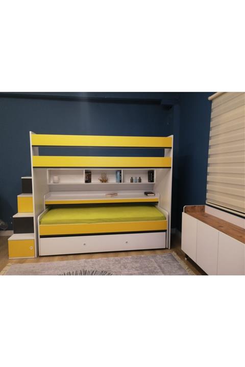 MEDEFE HOME Akıllı Çalışma Masası Ranza Modelleri Antrasit Sarı 90x190