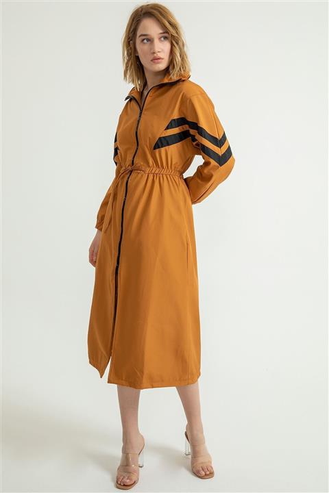 By ŞENCAN Beli Lastikli Uzun Yağmurluk-taba