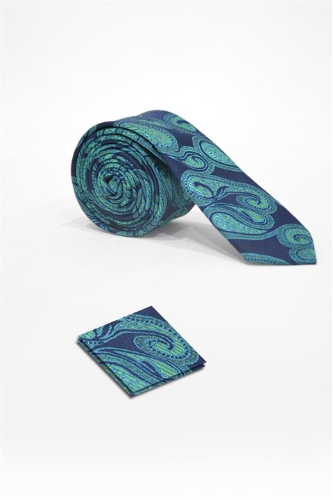 VEAVEN Erkek Desenli Kravat Ve Mendil Seti Vavn008-0000006-1 Turkuaz