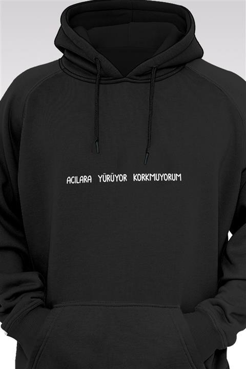 Tonny Mood Acılara Yürüyor Korkmuyorum 198 Siyah Kapşonlu Sweatshirt - Hoodie