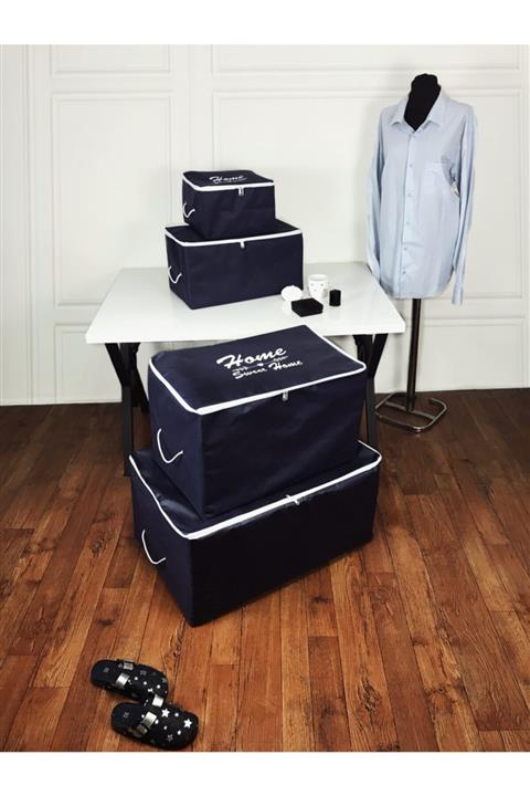 Dilara Home 4'lü Baskılı Lacivert Düzenleyici-hurç Seti