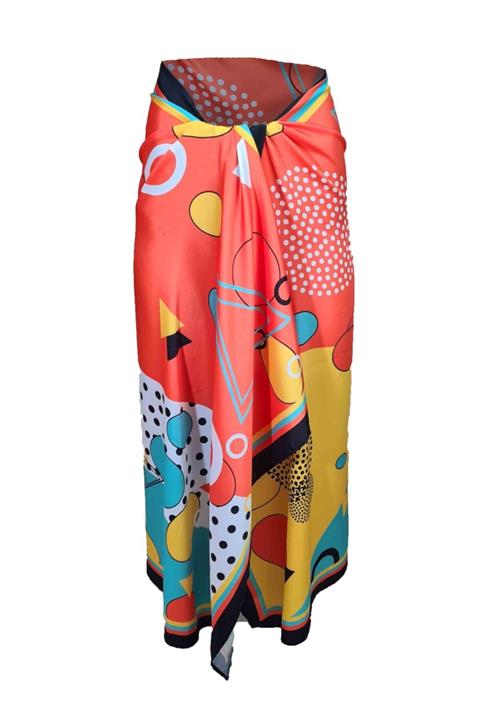 Bolder Turuncu Sarı Mavi Geometrik Desen Pareo