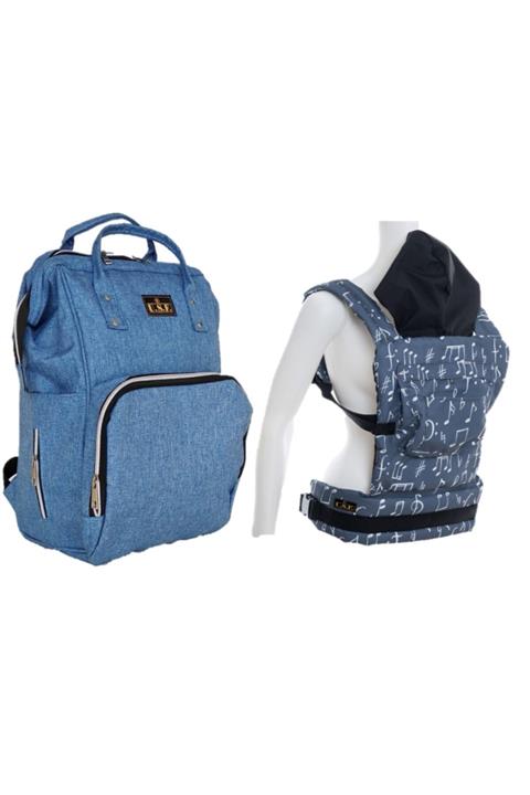 USF Ergonomik Bebek Taşıma Kangurusu Lüx Bebek Kanguru Ve Bebek Bakım Çantası 2 Li Set Mavi