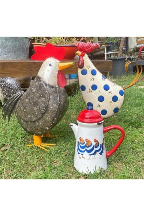 Handmadesign Kapaklı El Yapımı Seramik Sürahi - 3lü Tavuklu