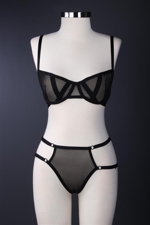 Top Step Kapsız Tüllü Saten Askı Detaylı String Takım