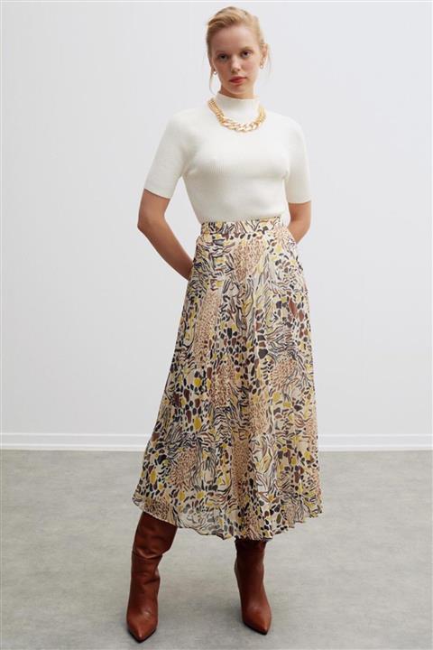 Perspective Jurgen Normal Kalıp Yüksek Bel Kahverengi Bej Etek