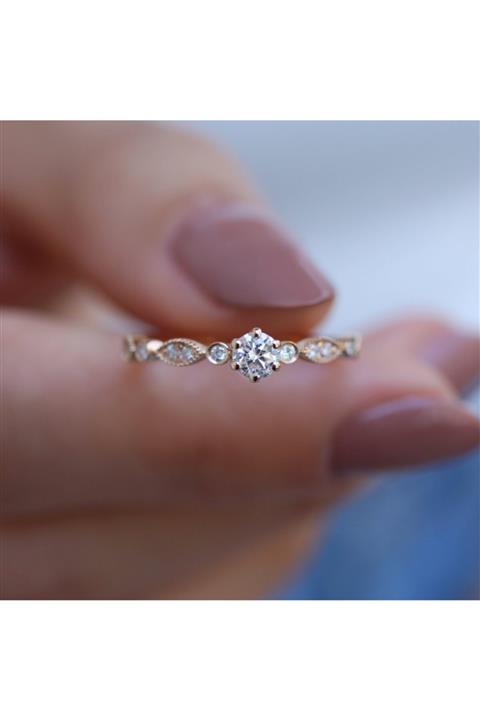 INZA mücevherat 0.32 Ct Vintage Tasarım Pırlanta Tektaş Yüzük