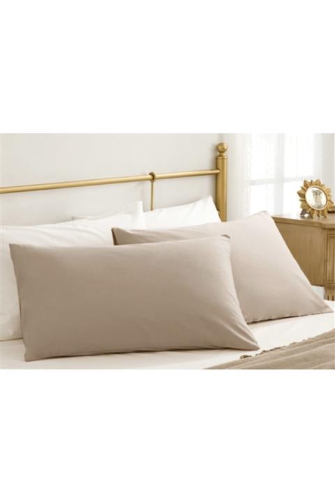 kkdizayn Bej Ranforce Kumaş 2’li Yastık Kılıfı