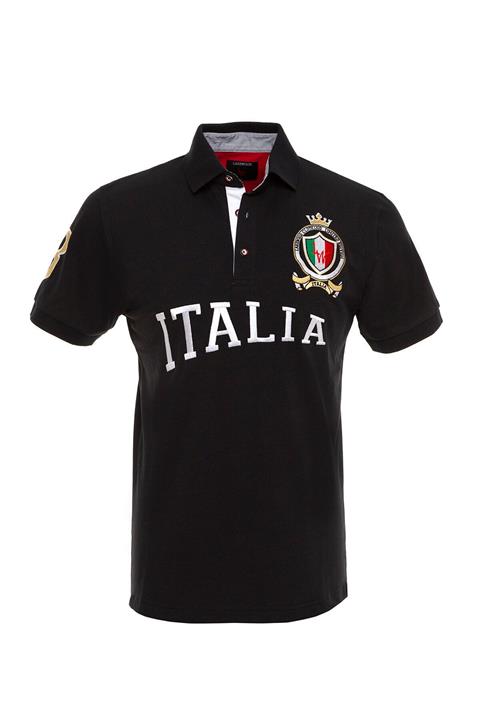 LAKEWOOD Erkek Siyah Italia Model Nakışlı Polo T-shirt