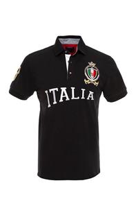 LAKEWOOD Erkek Siyah Italia Model Nakışlı Polo T-shirt