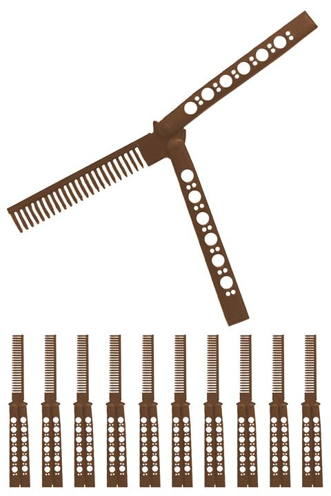 Afra Tedarik Kelebek Bıçak Şeklinde Plastik Kahverengi Tarak Saç Tarama Kolay Taşınabilir Organik Plastik 10 Adet