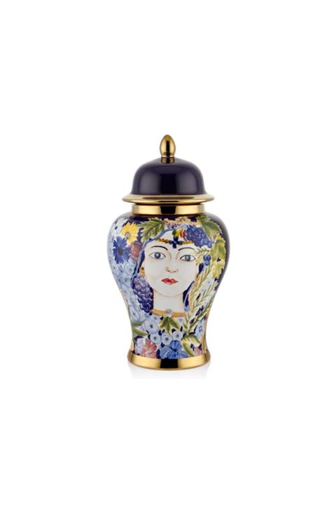 LAMEDORE Mılla Lacıvert Kapaklı Buyuk Boy Vazo 25.5x25.5x47 Cm (2)