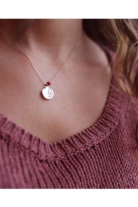 Reis Kuyumculuk Kadın Nar Mercan Taşlı Pembe Altın Kolye T214.