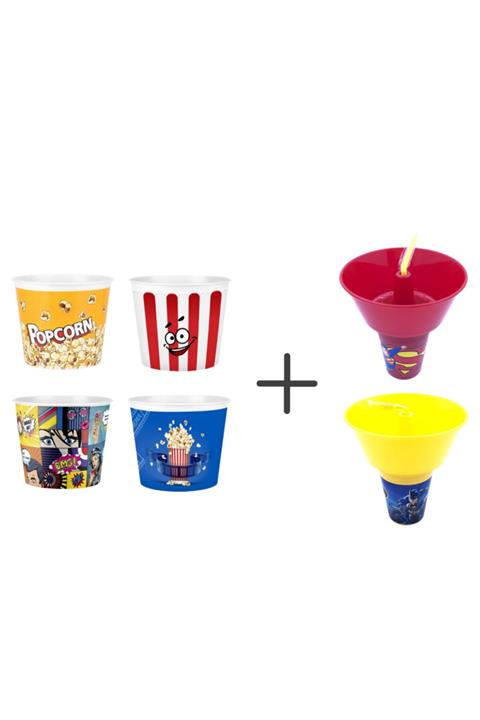 Titiz 4'lü Mısır Cips Kovası+ 2 Adet Lisanslı Bardak Cips & Mısır Kovası Paketi Superman & Batman