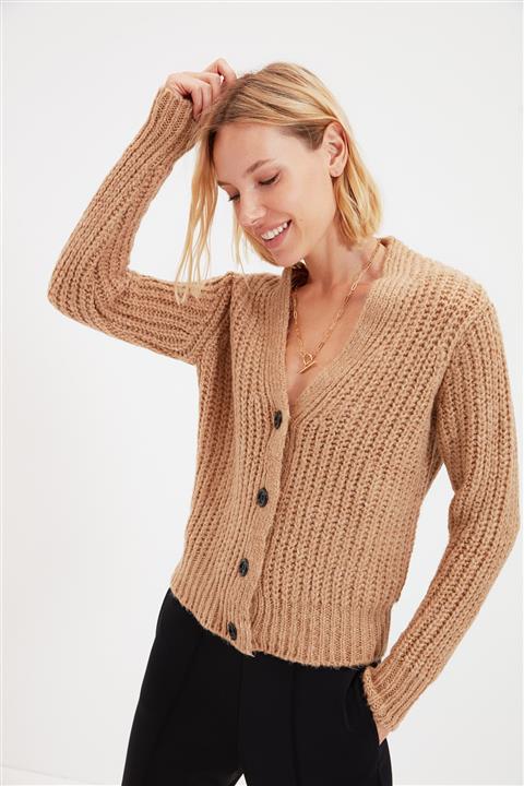 TRENDYOLMİLLA Camel Örgü Detaylı Triko Hırka TWOAW20HI0214