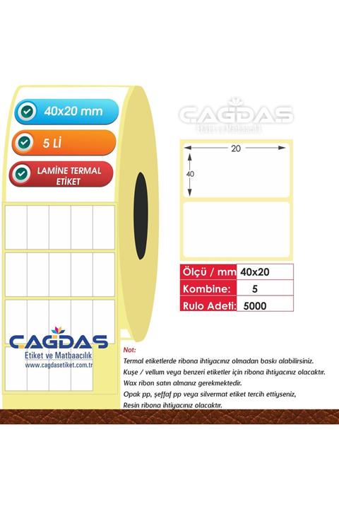 CGDS Lamine Termal Barkod Etiket Stıcker 40x20 Mm Yy 5 Li 5000 Ad -lt4020
