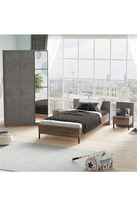 Yurudesign New Home Genç Odası Takımı 3'lü Set Beton Kahve Hm10-cg