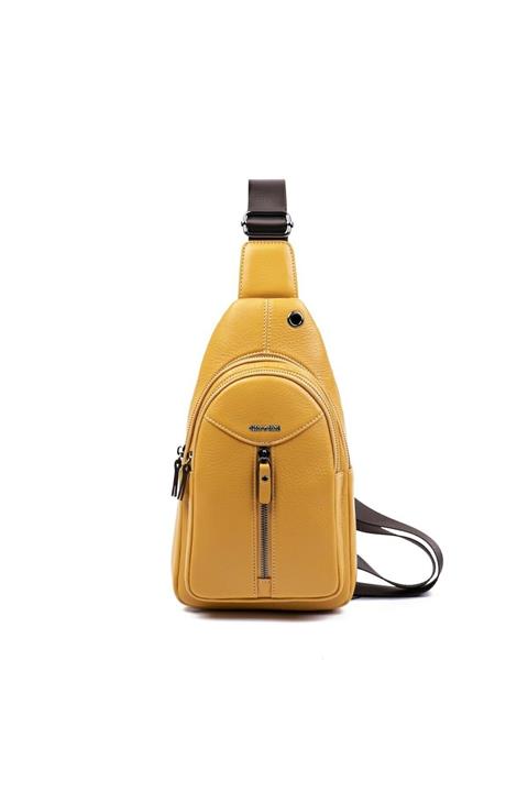 PASSTELL %100 Hakiki Deri Unisex Omuz Ve Göğüs Çantası Hardal