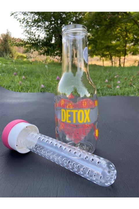 Mandalinna Cam Detox Matara Sürahi Desenli Kapaklı