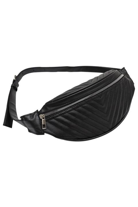 KABAŞ ETİCARET Siyah Kapitoneli Suni Deri Bel Çantası