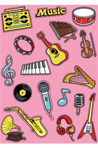 Ünsal Desing Music-davul-keman-gitar-mikrofon-plak-kulaklık-nota-radyo-piyano Stickerları