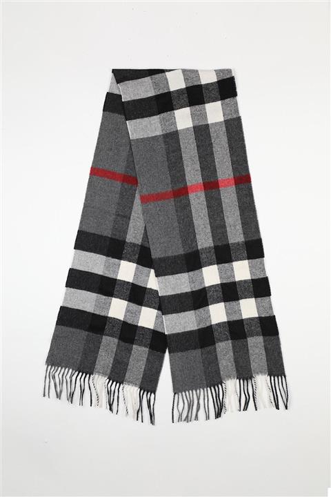 BARK Unisex Koyu Gri Ekose Yünlü Atkı