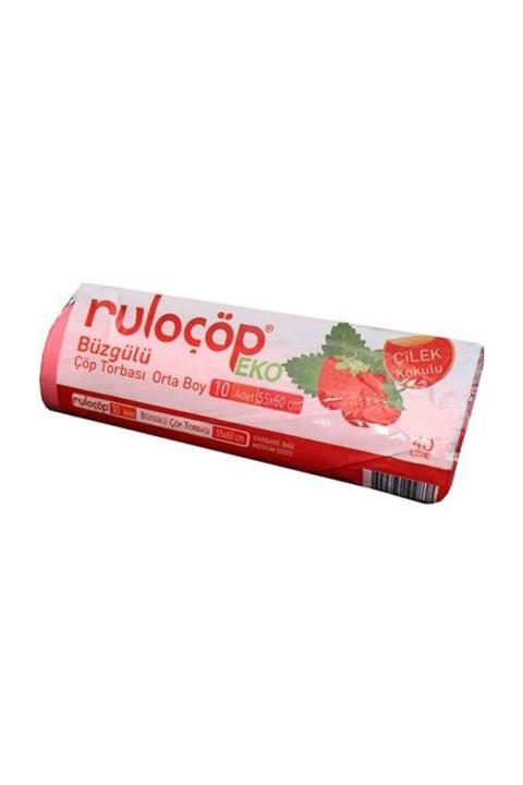 Ruloçöp Büzgülü Çöp Torbası Büyük Eko Çilek Kokulu 10'lu 5 Paket
