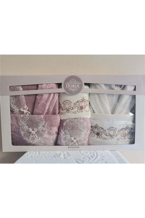 Durul Home Kadife Lidia Aile Seti Lüx Bornoz
