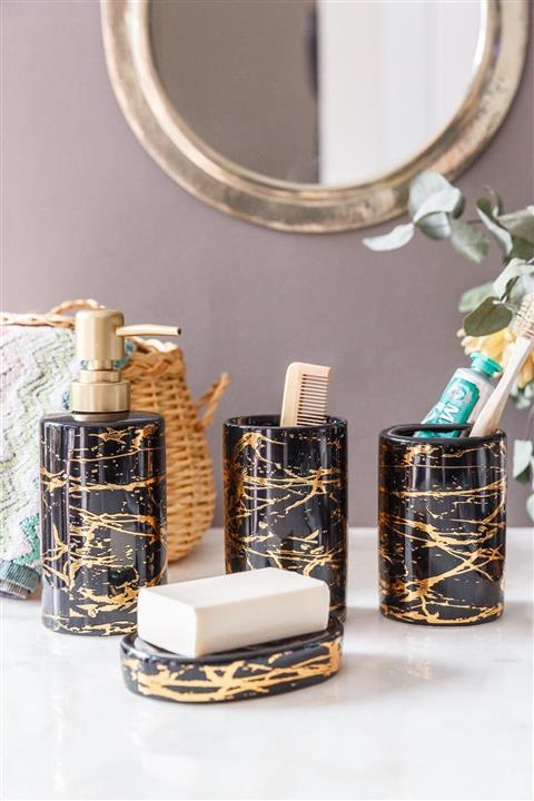 Arma House 4'lü Siyah Perla Seramik Banyo Seti