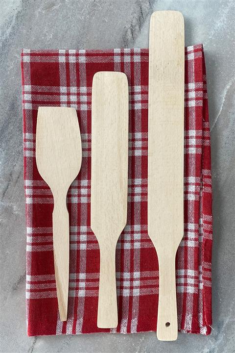 aktarix 3'lü Spatula Seti Küçük Orta Büyük 30 + 35 + 45 Cm Ahşap Çevirgeç Bazlama, Pizza, Yufka Çevirici
