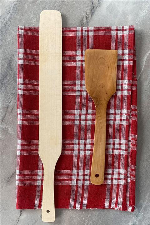aktarix 2'li Spatula Seti 45 Cm + 30 Cm Bambu Ahşap Çevirgeç Bazlama, Pizza, Yufka Çevirici