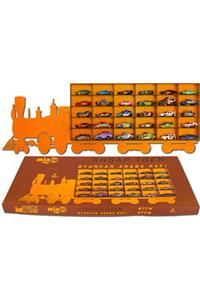 minİQ toys Ahşap Turuncu Tren Oyuncak Araba Rafı