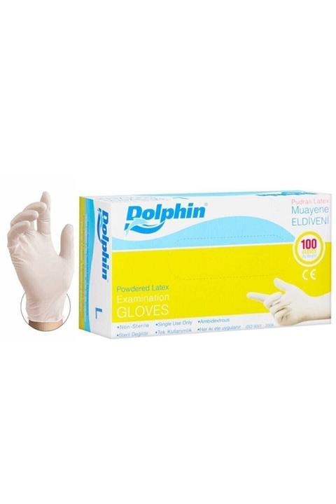 Dolphin Pudralı Lateks Muayene Eldiveni (L) Beden 100'lü