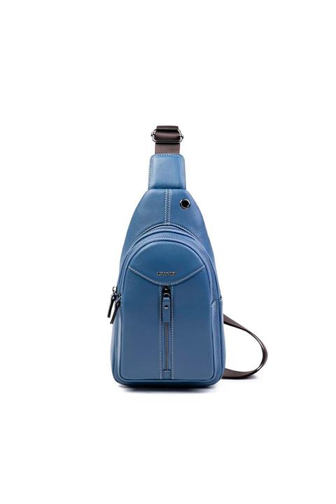 PASSTELL %100 Hakiki Deri Unisex Omuz Ve Göğüs Çantası Mavi