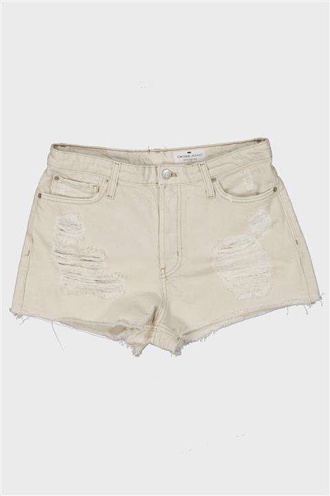 CROSS JEANS Kadın Bej Renk Yüksek Bel Paçası Kesikli Yıpratmalı Jean Şort C 4534-023