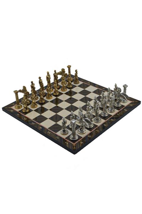 Gift Home Gifthome Metal Satranç Takımı/seti,büyük,pegasus Figürlü,parlak Taş Ve Ceviz Desenli Satranç Tahtası