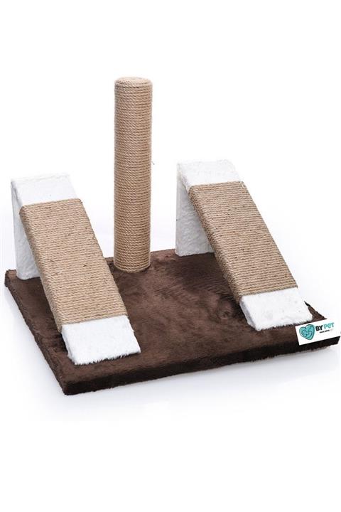 BYPET Çift Rampalı Ve Direkli Kedi Tırmalama Platformu Kahverengi