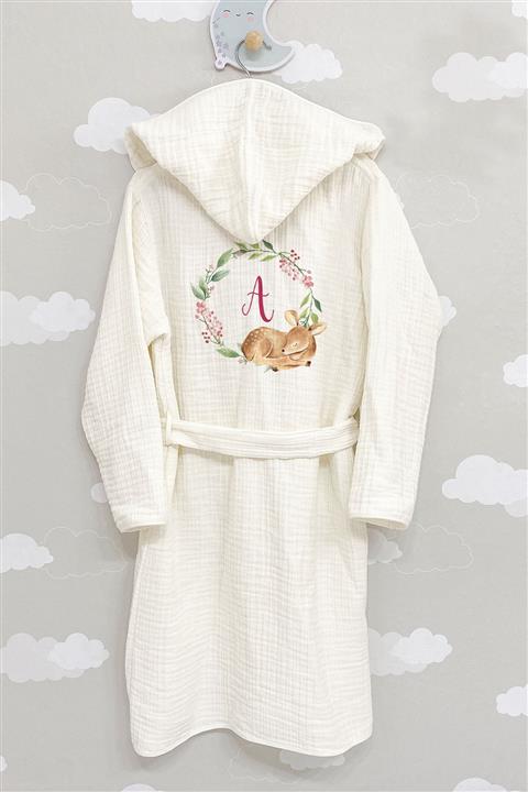 Tuğba Kuğu 4 Kat Müslin Bornoz - Harf Serisi - A Harfi