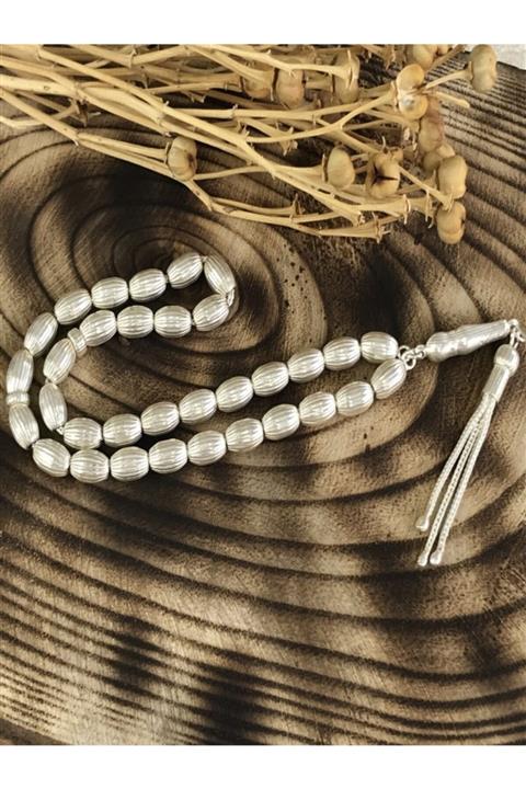 Sultan Telkari Çizgili Beyzi Kesim 925 Ayar Gümüş Tesbih