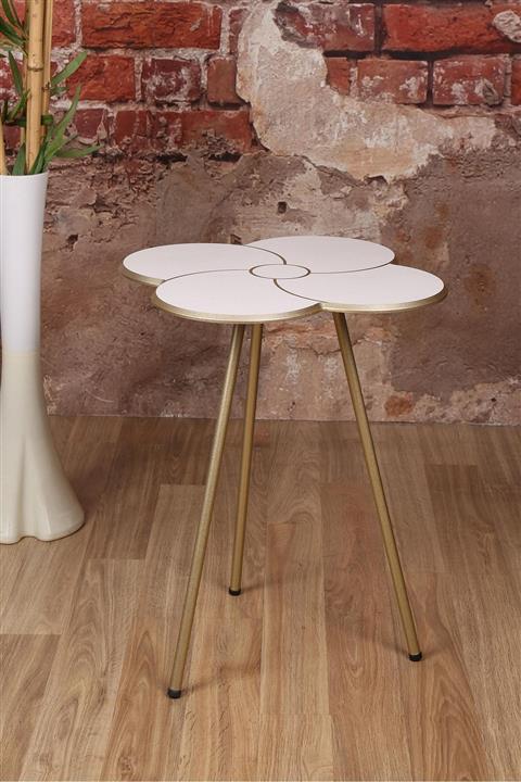 MAVİBULUT MOBİLYA Papatya Yan Sehpa R-04- Beyaz İnci Altın Sarısı Metal Ayak