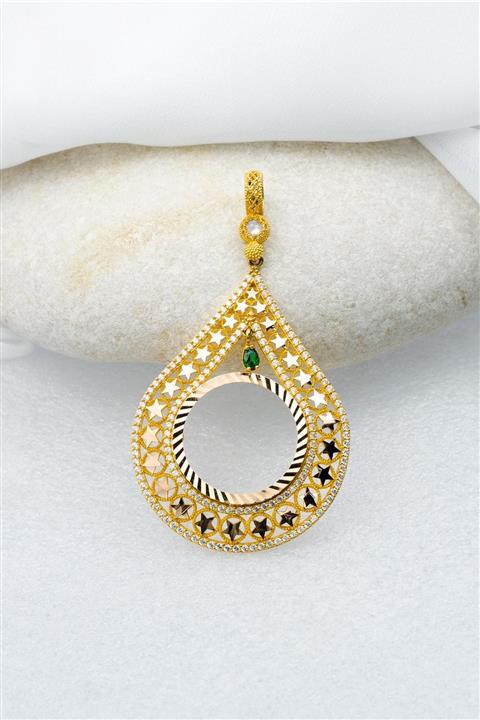 Bilezikci Damla Yarım Altın Çerçevesi Kolye Ucu