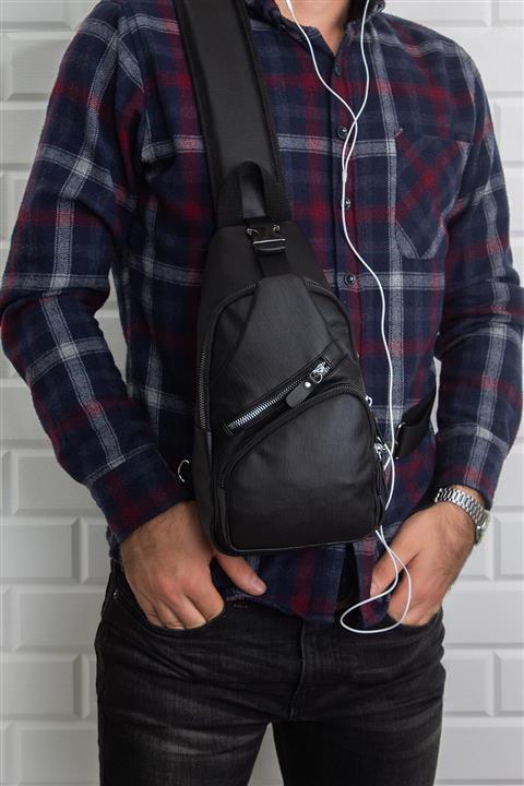Newish Unisex Siyah Yıkama Deri Usb Kulaklık Çıkışı Çapraz Askılı Bel Omuz Çantası (30X18 CM)